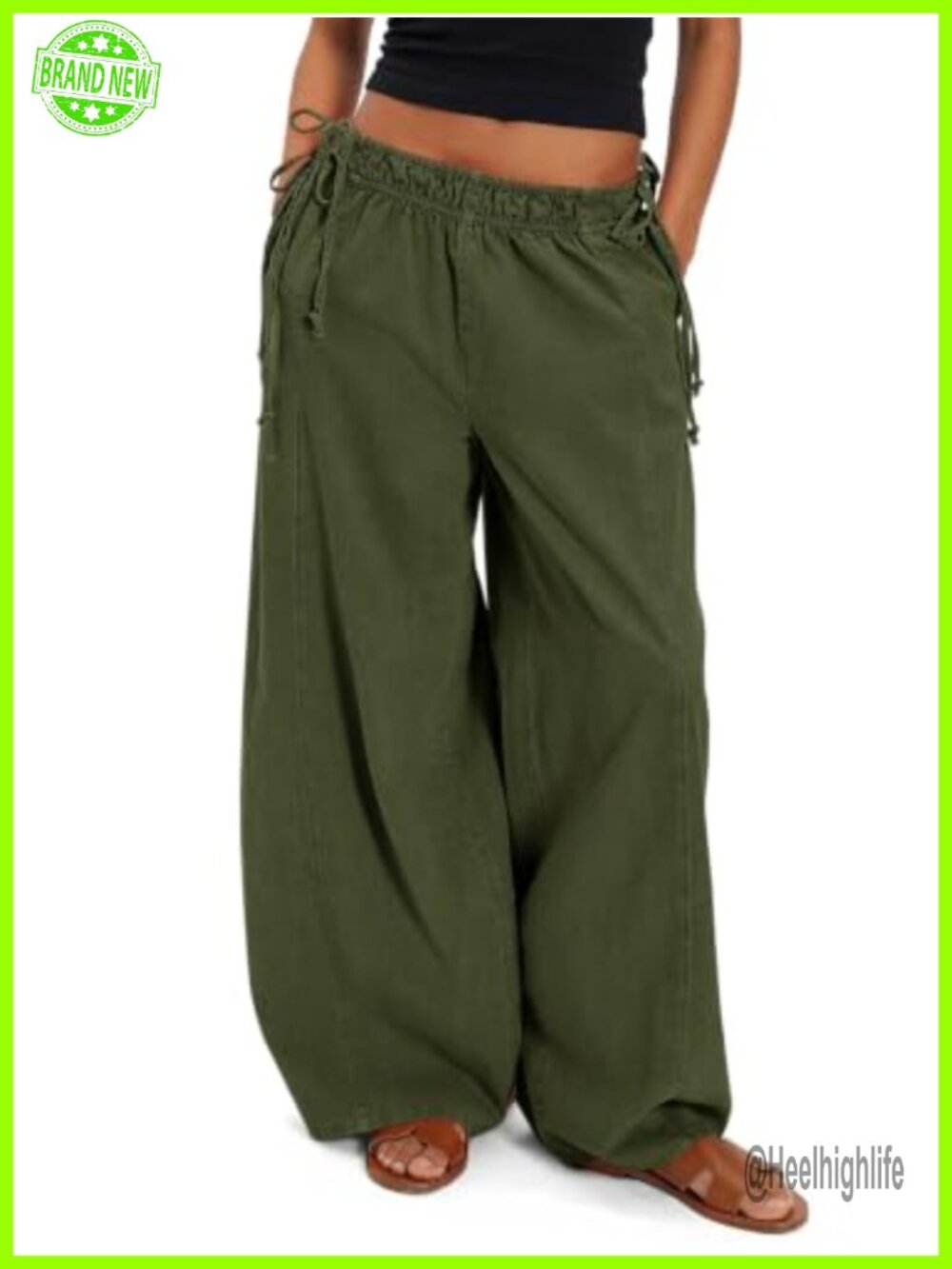 Womens Wide Leg Casual Pants Drawstring Cotton Baggy Harem